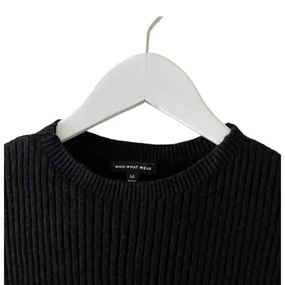 Free People Who Wear What Black Crewneck Long Sleeves Knit Midi Long Dress SZ M - Picture 2 of 11